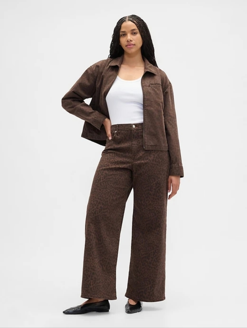 GAP High Rise Leopard Print Wide-Leg Jeans 14/32 R LIKE NEW